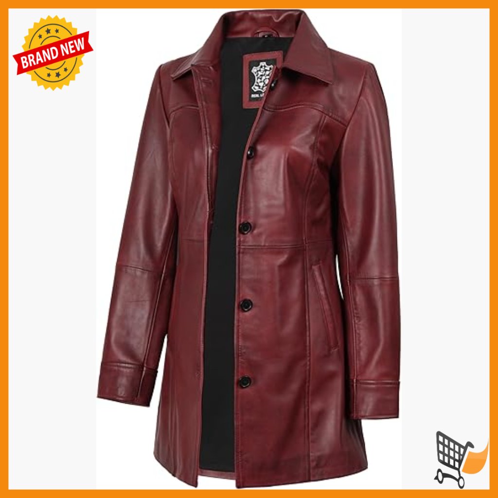 Vintage Lambskin Leather Trench Coat, Button Closure, Functional Pockets